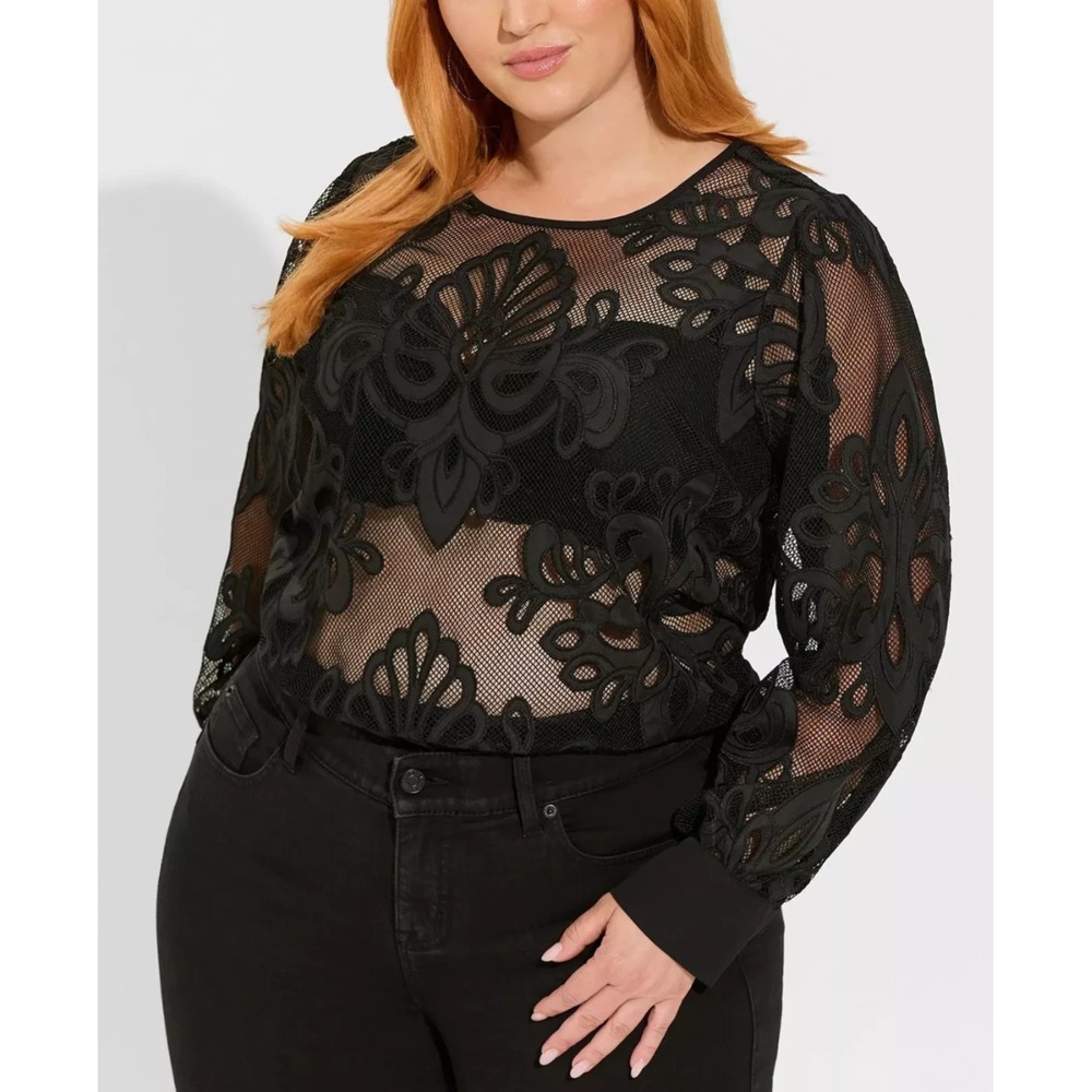 Torrid Mesh Embroidery Long Sleeve Top Plus Size 4 4X Witchy Grunge Whimsigoth